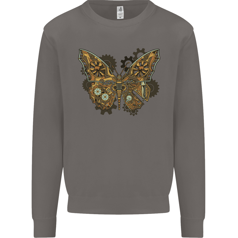 Steampunk Butterfly Butterflies Mens Sweatshirt Jumper Charcoal