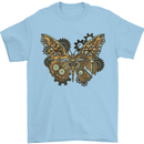 Steampunk Butterfly Butterflies Mens T-Shirt 100% Cotton Light Blue