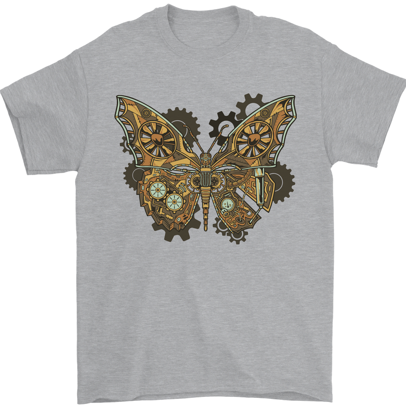 Steampunk Butterfly Butterflies Mens T-Shirt 100% Cotton Sports Grey