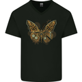 Steampunk Butterfly Butterflies Mens V-Neck Cotton T-Shirt Black