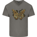 Steampunk Butterfly Butterflies Mens V-Neck Cotton T-Shirt Charcoal