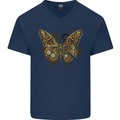 Steampunk Butterfly Butterflies Mens V-Neck Cotton T-Shirt Navy Blue