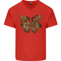 Steampunk Butterfly Butterflies Mens V-Neck Cotton T-Shirt Red