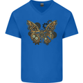 Steampunk Butterfly Butterflies Mens V-Neck Cotton T-Shirt Royal Blue