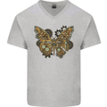 Steampunk Butterfly Butterflies Mens V-Neck Cotton T-Shirt Sports Grey
