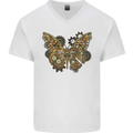 Steampunk Butterfly Butterflies Mens V-Neck Cotton T-Shirt White
