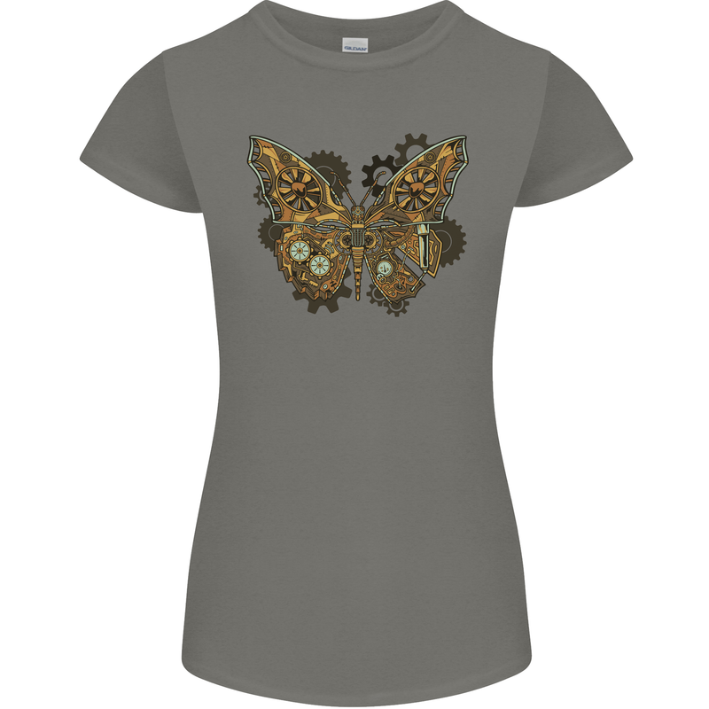 Steampunk Butterfly Butterflies Womens Petite Cut T-Shirt Charcoal