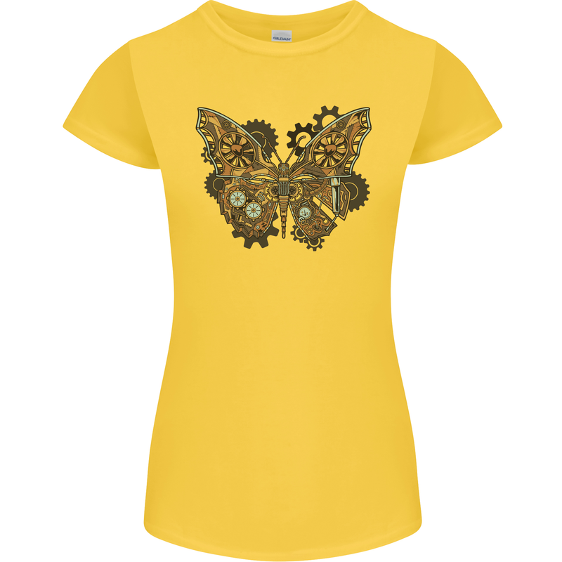 Steampunk Butterfly Butterflies Womens Petite Cut T-Shirt Yellow