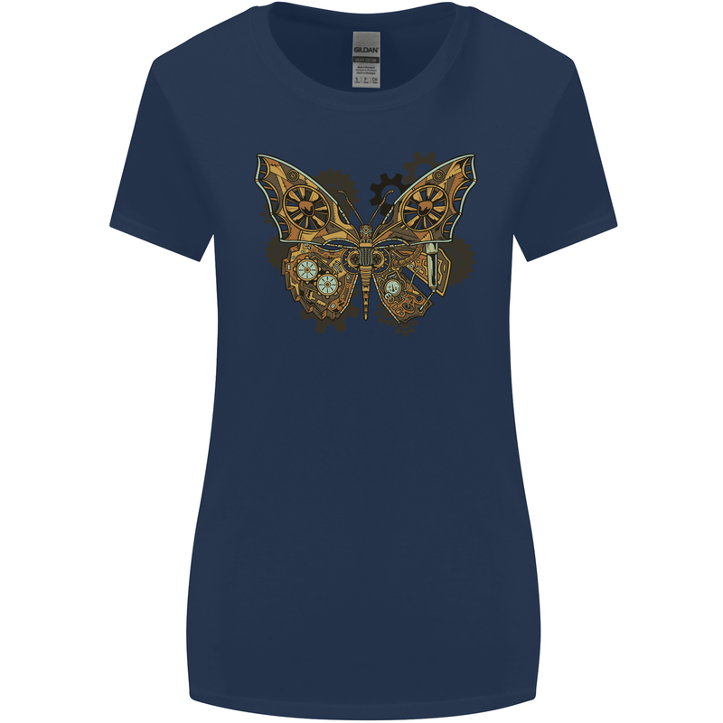 Steampunk Butterfly Butterflies Womens Wider Cut T-Shirt Navy Blue
