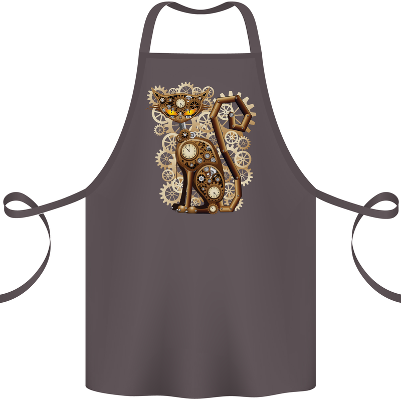 Steampunk Cat Cotton Apron 100% Organic Dark Grey