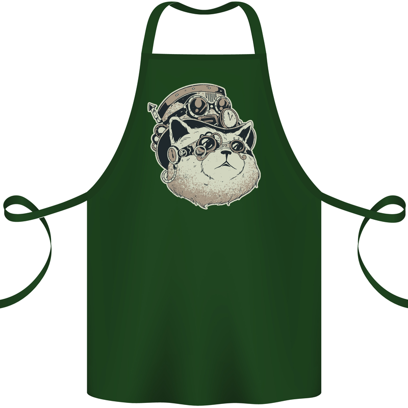 Steampunk Cat Cotton Apron 100% Organic Forest Green