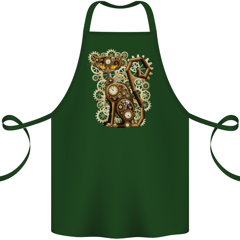 Steampunk Cat Cotton Apron 100% Organic Forest Green