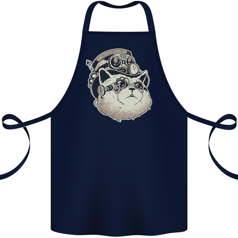 Steampunk Cat Cotton Apron 100% Organic Navy Blue