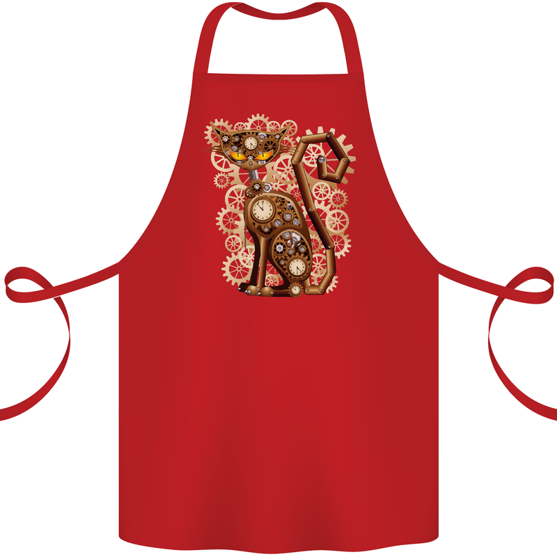 Steampunk Cat Cotton Apron 100% Organic Red