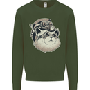 Steampunk Cat Kids Sweatshirt Jumper Forest Green