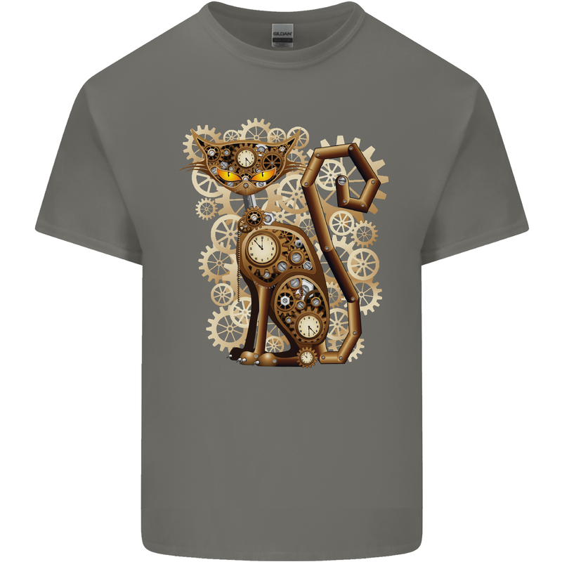 Steampunk Cat Kids T-Shirt Childrens Charcoal