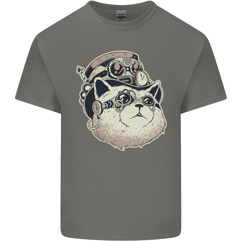 Steampunk Cat Kids T-Shirt Childrens Charcoal