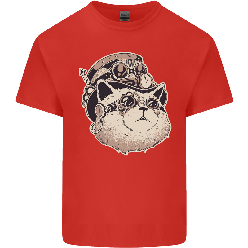 Steampunk Cat Kids T-Shirt Childrens Red