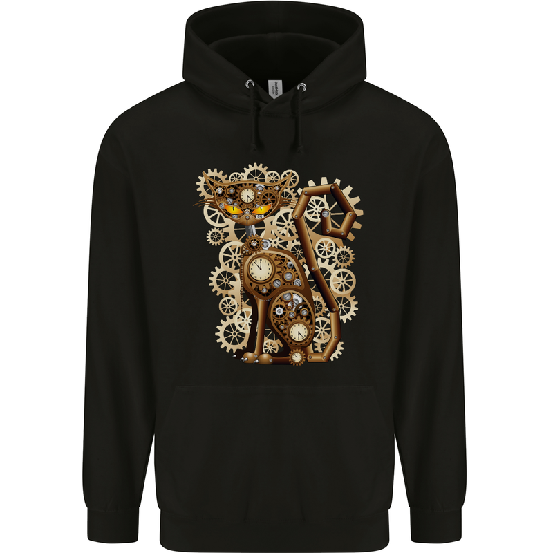 Steampunk Cat Mens 80% Cotton Hoodie Black