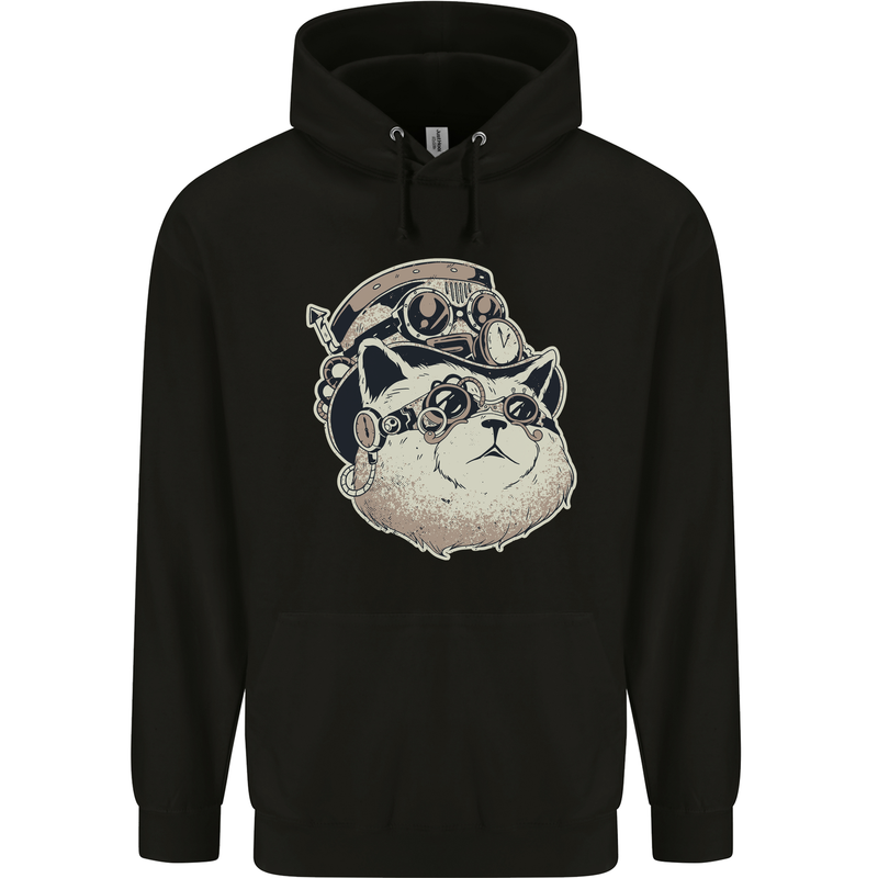 Steampunk Cat Mens 80% Cotton Hoodie Black