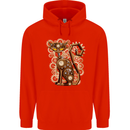 Steampunk Cat Mens 80% Cotton Hoodie Bright Red