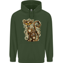 Steampunk Cat Mens 80% Cotton Hoodie Forest Green