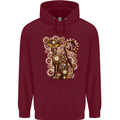 Steampunk Cat Mens 80% Cotton Hoodie Maroon
