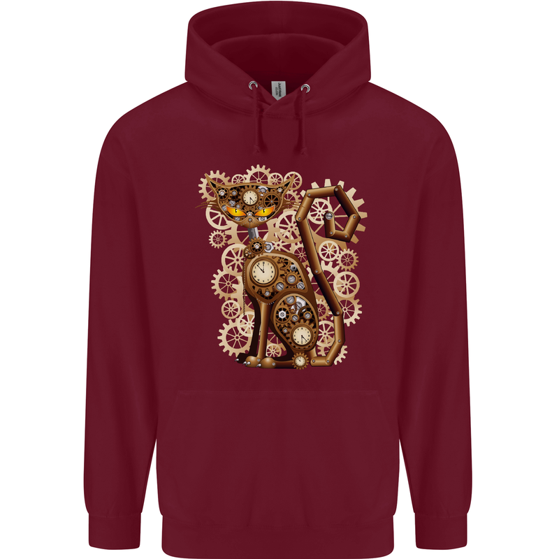 Steampunk Cat Mens 80% Cotton Hoodie Maroon