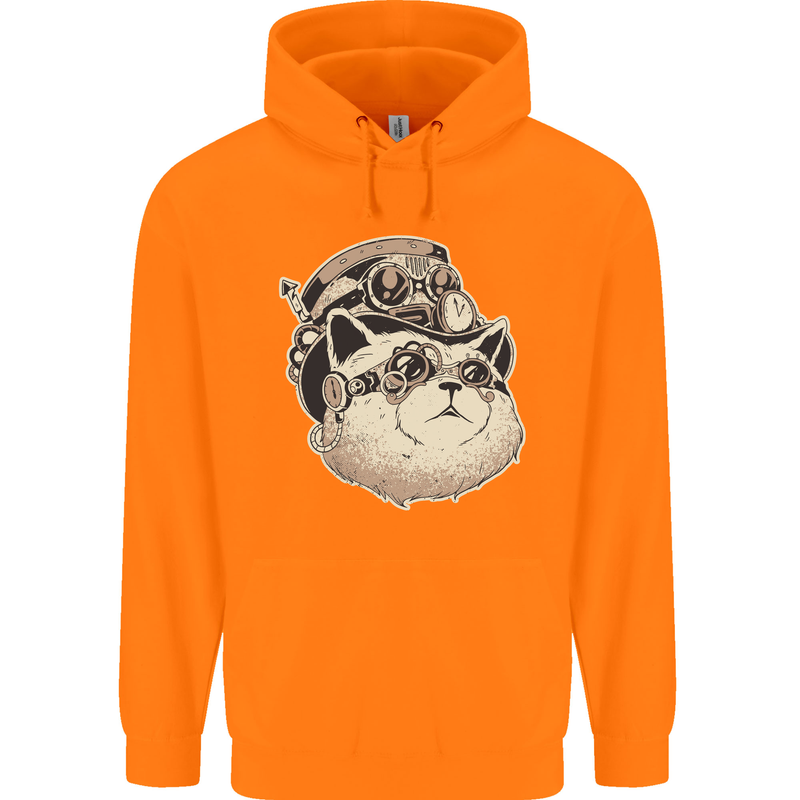 Steampunk Cat Mens 80% Cotton Hoodie Orange