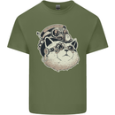 Steampunk Cat Mens Cotton T-Shirt Tee Top Military Green