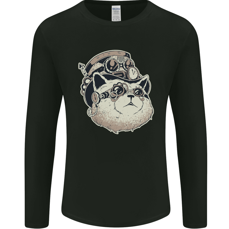 Steampunk Cat Mens Long Sleeve T-Shirt Black