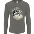 Steampunk Cat Mens Long Sleeve T-Shirt Charcoal