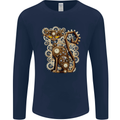 Steampunk Cat Mens Long Sleeve T-Shirt Navy Blue