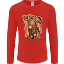 Steampunk Cat Mens Long Sleeve T-Shirt Red