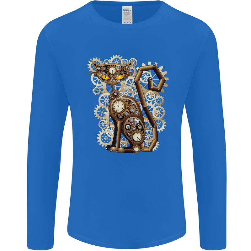 Steampunk Cat Mens Long Sleeve T-Shirt Royal Blue