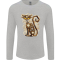 Steampunk Cat Mens Long Sleeve T-Shirt Sports Grey