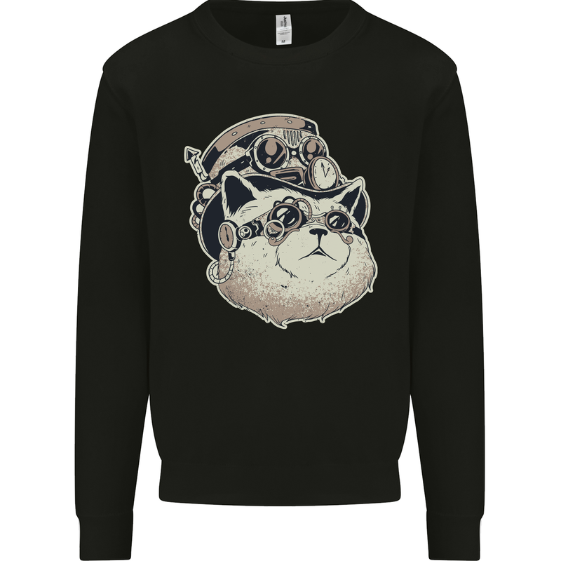 Steampunk Cat Mens Sweatshirt Jumper Black
