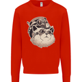 Steampunk Cat Mens Sweatshirt Jumper Bright Red
