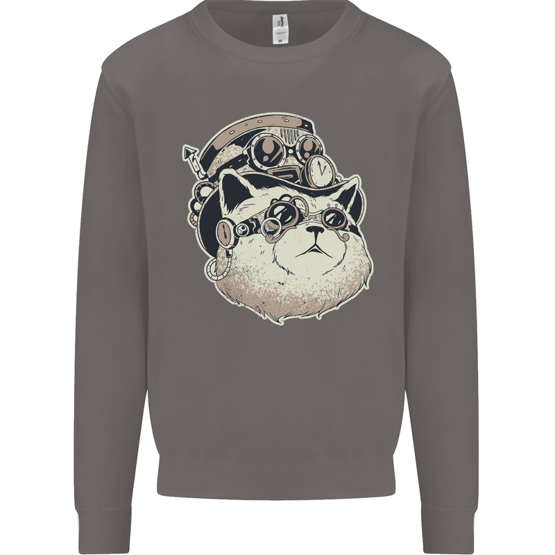 Steampunk Cat Mens Sweatshirt Jumper Charcoal