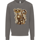 Steampunk Cat Mens Sweatshirt Jumper Charcoal