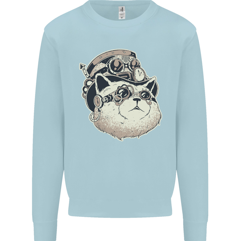 Steampunk Cat Mens Sweatshirt Jumper Light Blue
