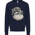 Steampunk Cat Mens Sweatshirt Jumper Navy Blue