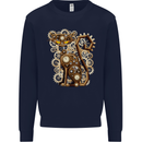 Steampunk Cat Mens Sweatshirt Jumper Navy Blue