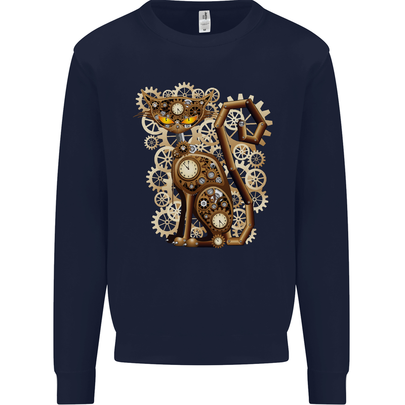 Steampunk Cat Mens Sweatshirt Jumper Navy Blue