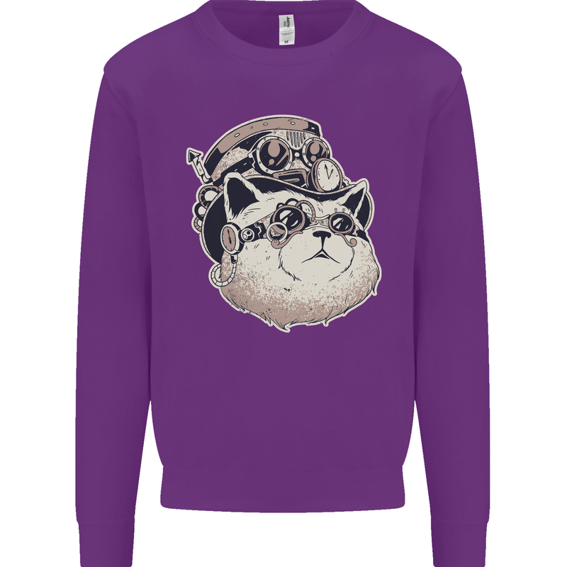 Steampunk Cat Mens Sweatshirt Jumper Purple