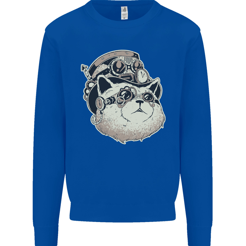 Steampunk Cat Mens Sweatshirt Jumper Royal Blue