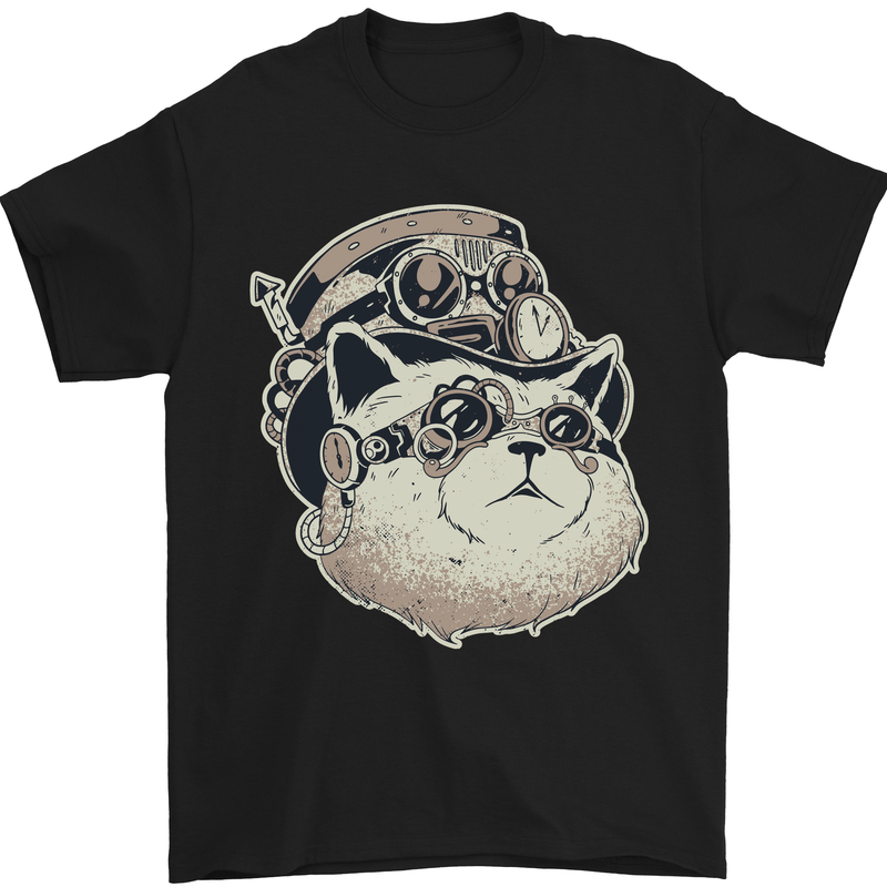 Steampunk Cat Mens T-Shirt Cotton Gildan Black