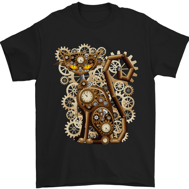 Steampunk Cat Mens T-Shirt Cotton Gildan Black