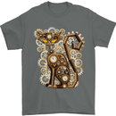 Steampunk Cat Mens T-Shirt Cotton Gildan Charcoal