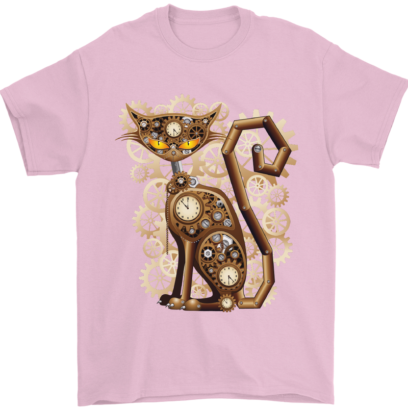 Steampunk Cat Mens T-Shirt Cotton Gildan Light Pink